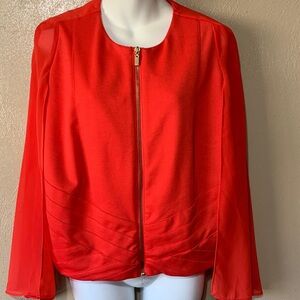 Ashley Stewart size 14 Bold Orange Zipper Jacket Sheer Back Drape NWT